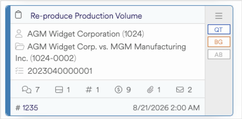 Document overview for AGM Widget Corporation's production volume case against MGM Manufacturing.